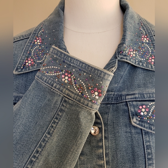 Christine Alexander Swarovski Crystal Embellished Jean Jacket NWOT - Picture 2 of 8